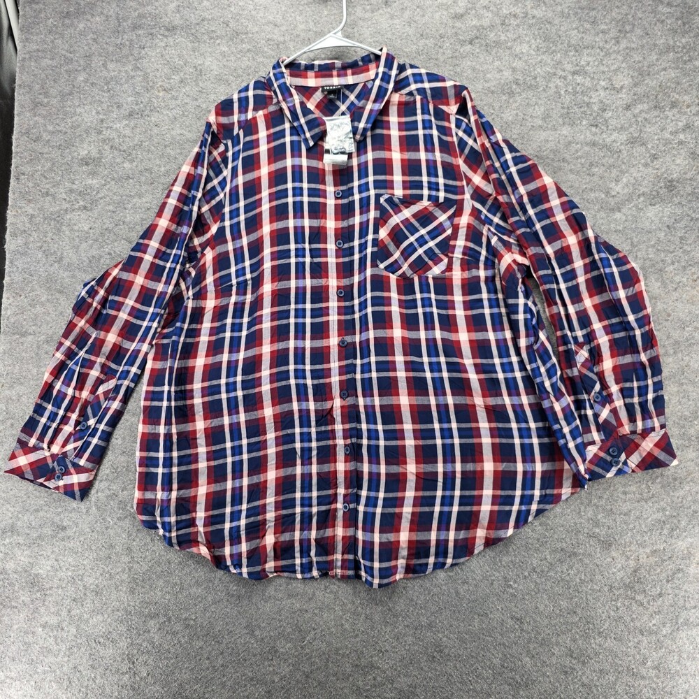 Torrid Shirt Womens 3X Button Up Long Sleeve Blue Plaid